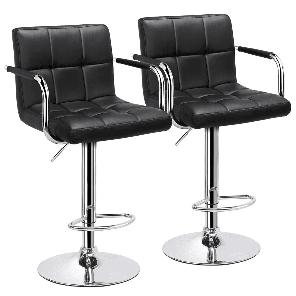 Yaheetech 2pcs PU Leather Adjustable Bar Stools for Dining Room, Black
