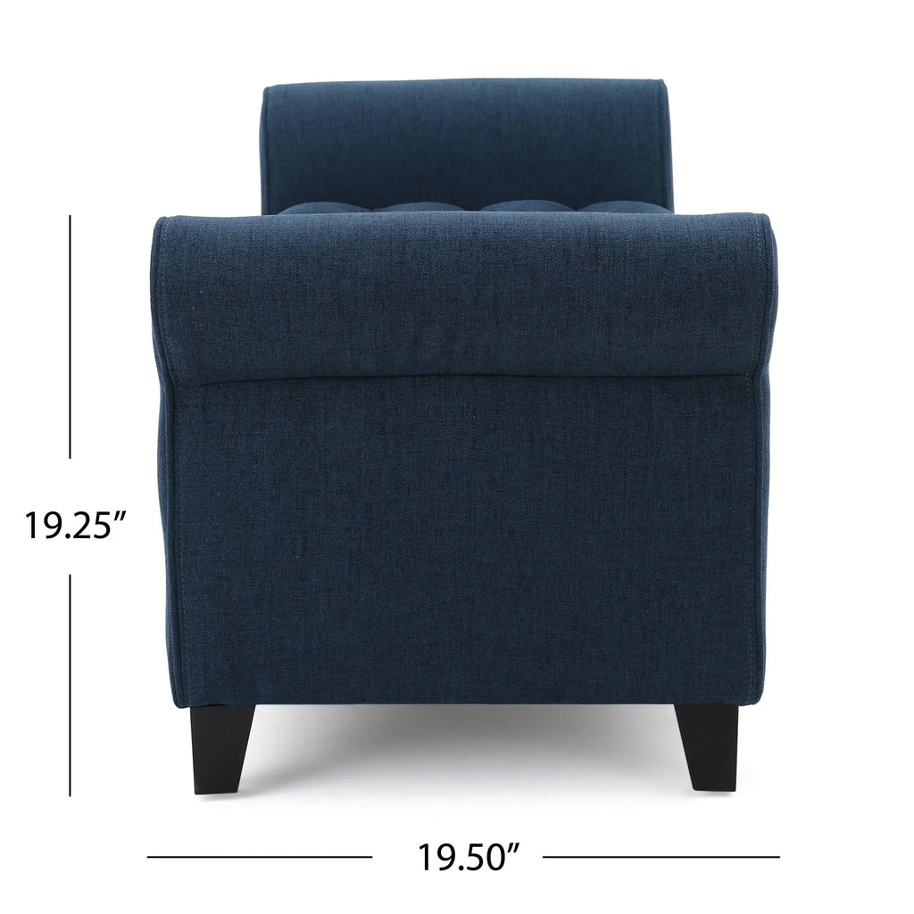 Noble House Amanda Dark Blue Fabric Armed Storage Bench