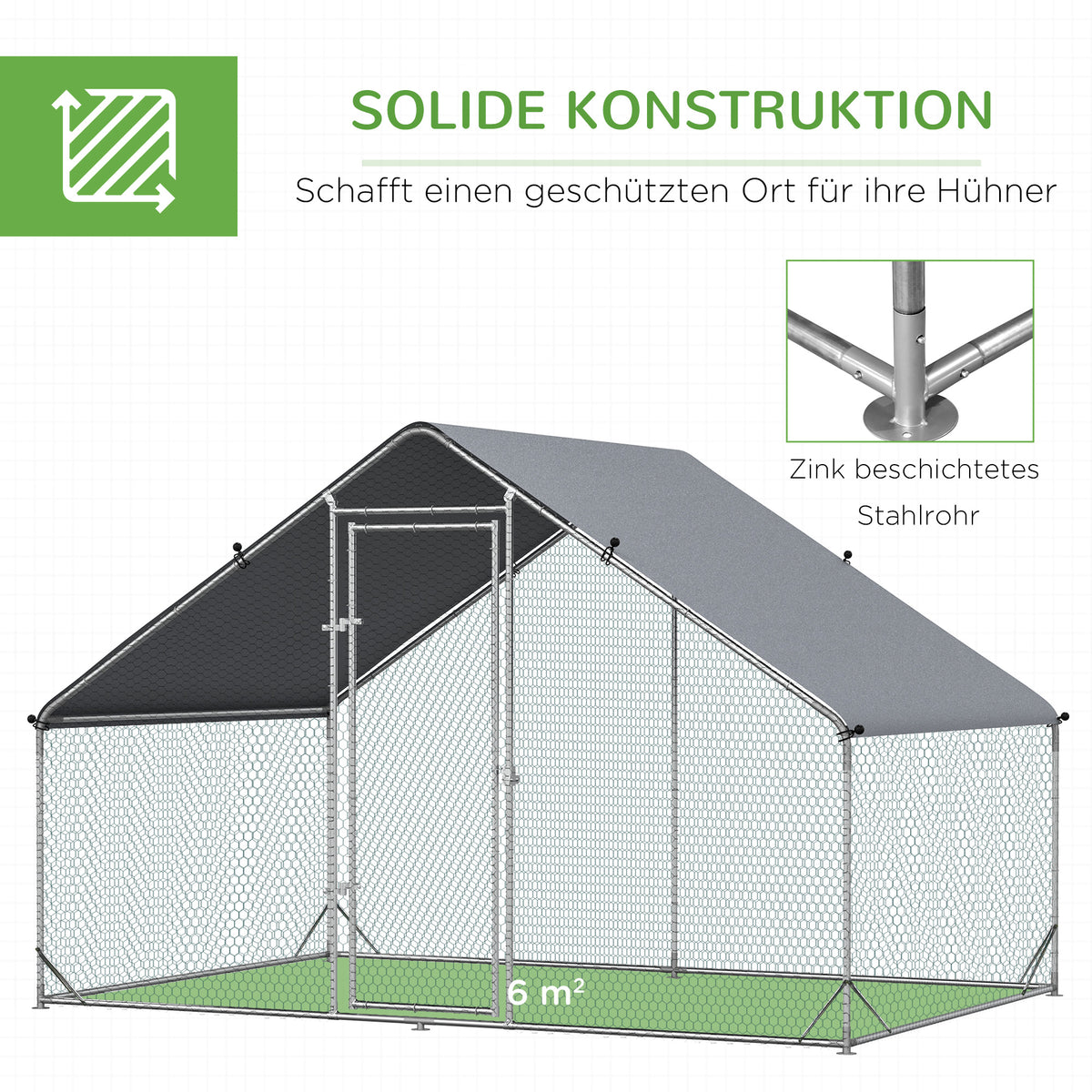 PawHut Hühnerstall, Freilaufgehege, Geflügelstall mit Schattendach, Freigehege für 4-6 Hühner, Enten Kaninchen, 3 x 2 x 2 m