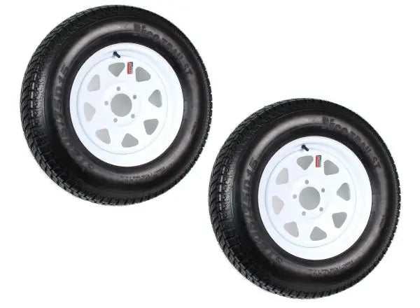 2-Pack ST205/75D15 Trailer Tires on White-Spoke Rims – LRC Rated, 5-Hole Mounting, 205/75-15 Size