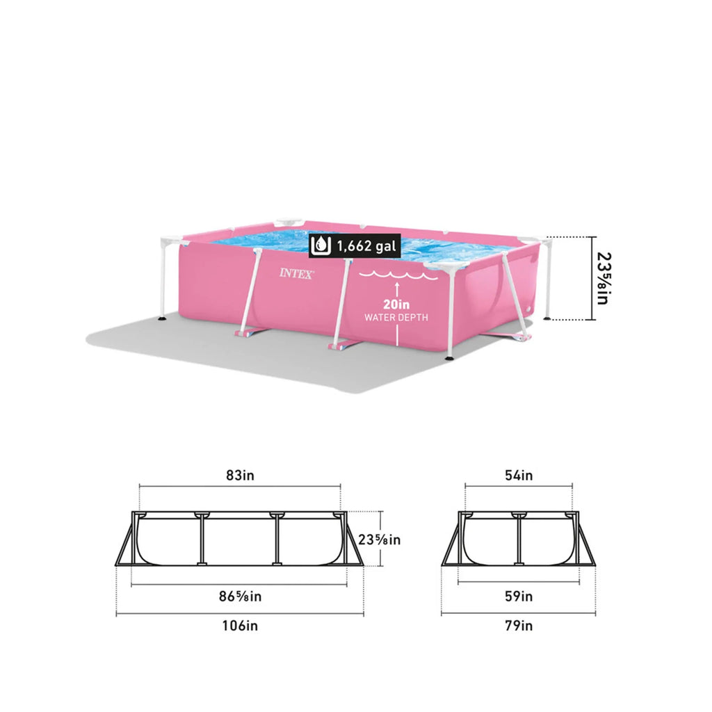 Open Box INTEX Rectangular Metal Frame 7ft x 23in Above Ground Swimming Pool, Pink