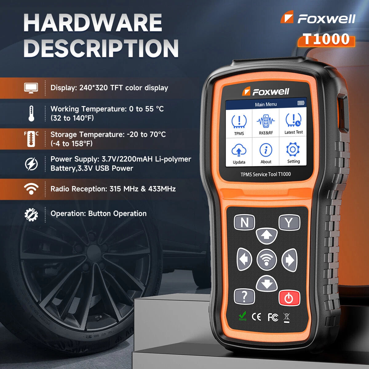 FOXWELL TPMS Programming Relearn Activation Tool, Full TPMS Services, Tire Pressure Monitor Sensor Scanner Maintenance Tool for OBD2 Cars Diagnostic Scanner Tester, T1000 TPMS Tool