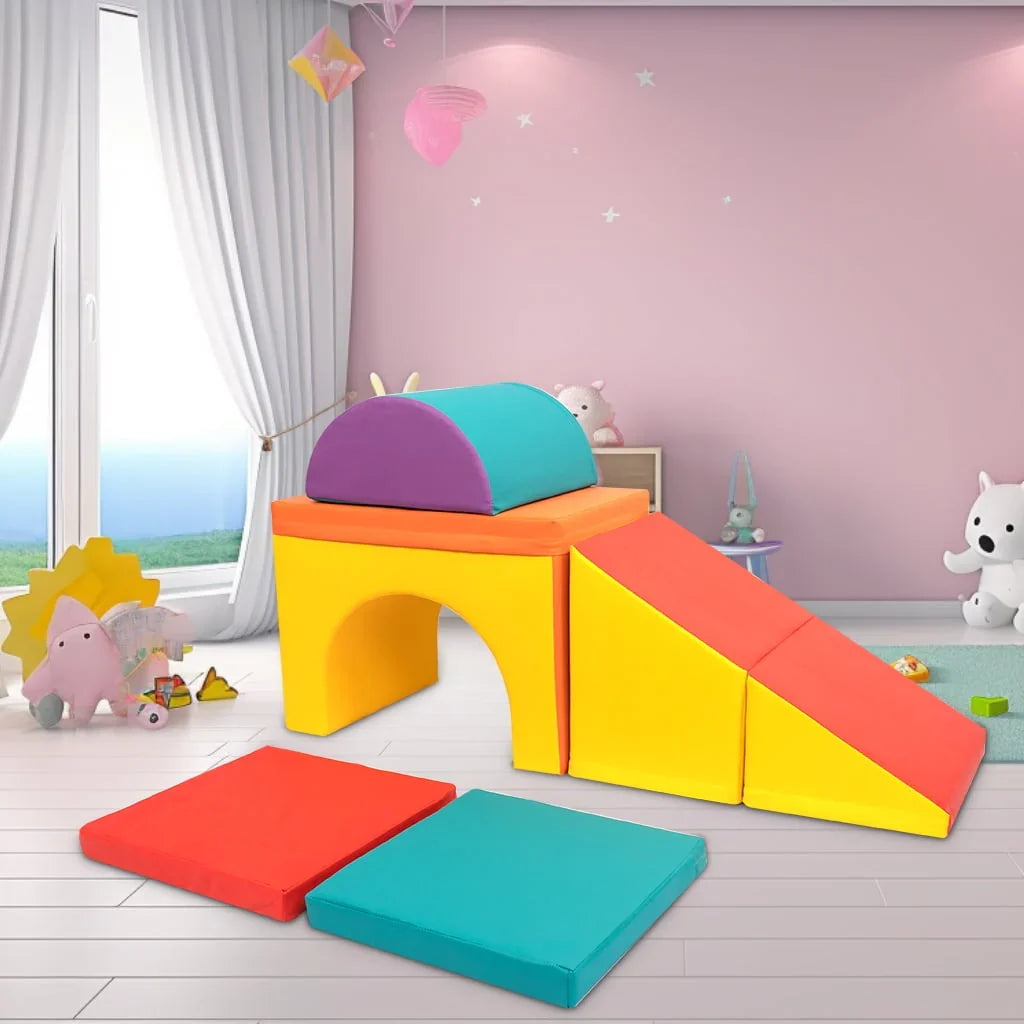 XJD Soft Zone Climb and Crawl Activity Playset, Lightweight Foam Shapes for Climbing, Crawling and Sliding, Safe Foam Playset for Toddlers and Preschoolers(5 Piece Set)