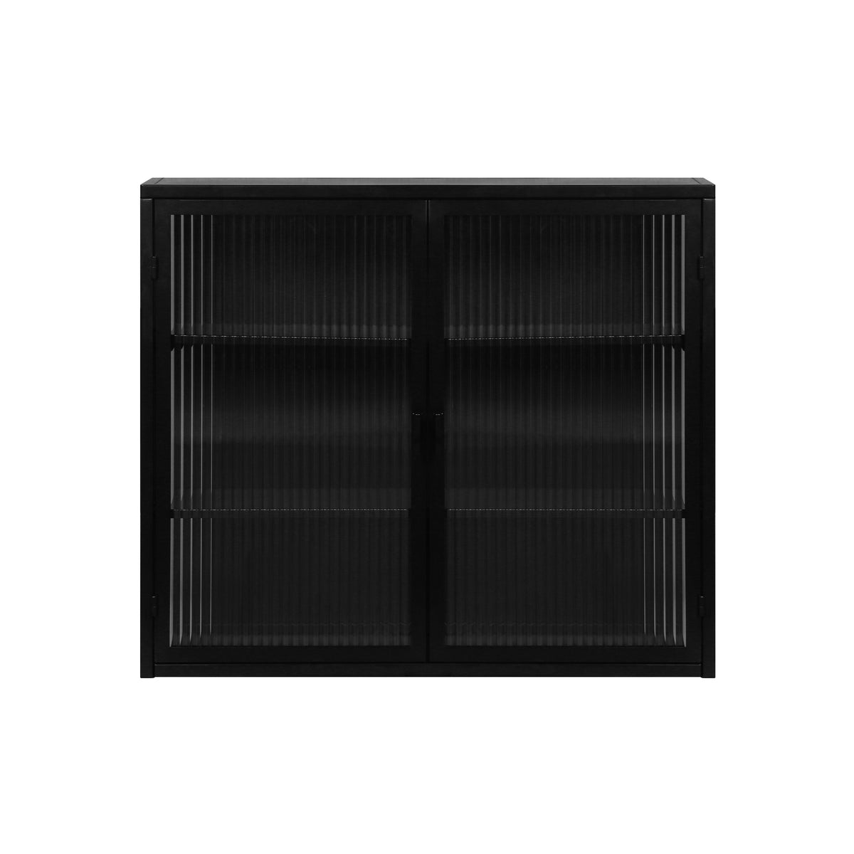 Badezimmerschrank hängend, Moderner Wandschrank 70x23x60 cm mit Glasfront und dreistufigen Regalen, Schwarz