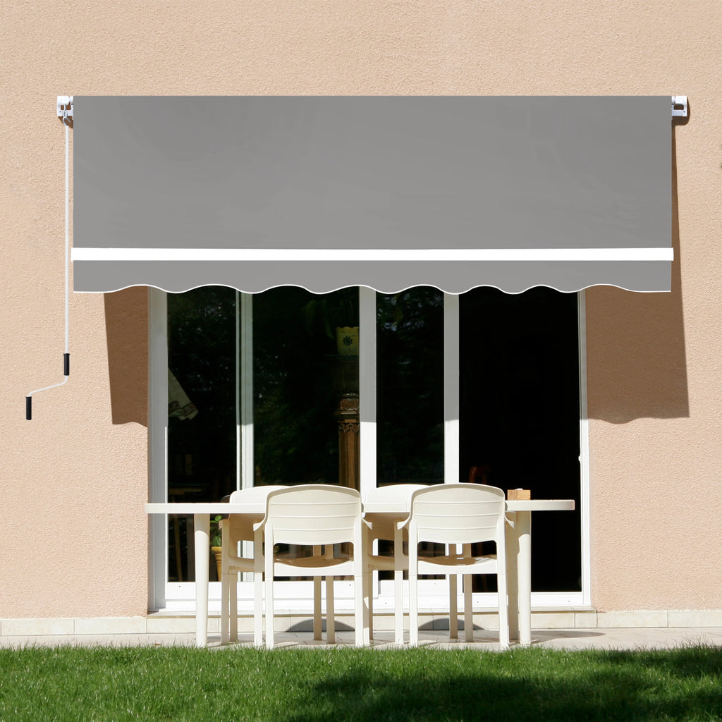 VEIKOUS 8'x7' Retractable Patio Awning Sun Shade Cover with Manual Crank, Beige