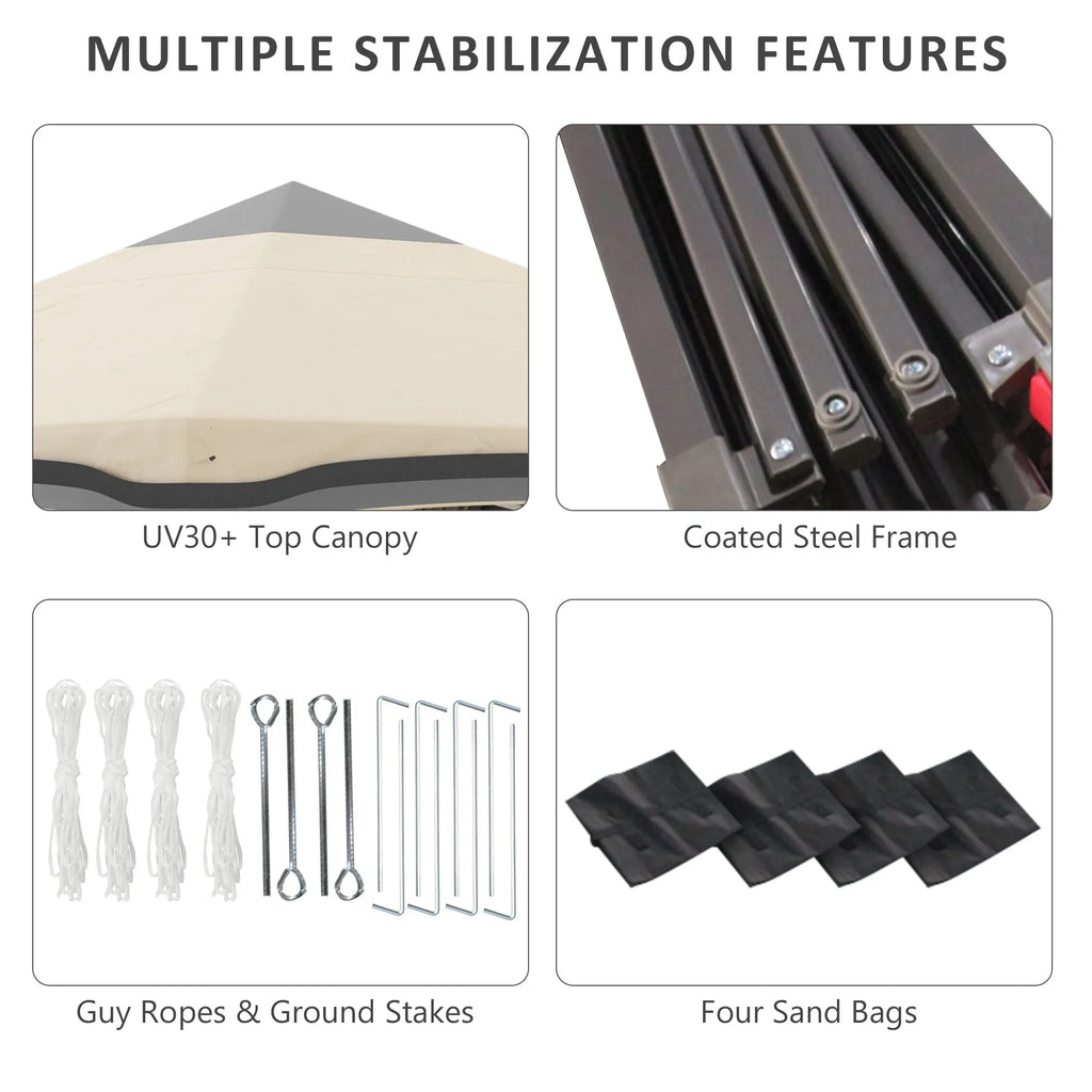 Outsunny 10' x 10' Pop Up Canopy with Nettings, Foldable Party Tent with Wheeled Carry Bag and 4 Sand Bags, Beige