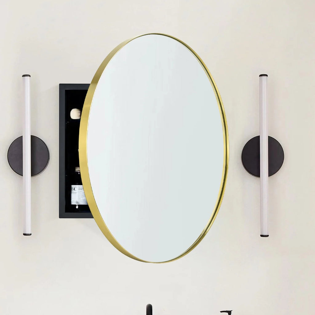 TEHOME Myriel Surface Mount Framed Round Medicine Cabinet with Mirror 24" x 24" - Black