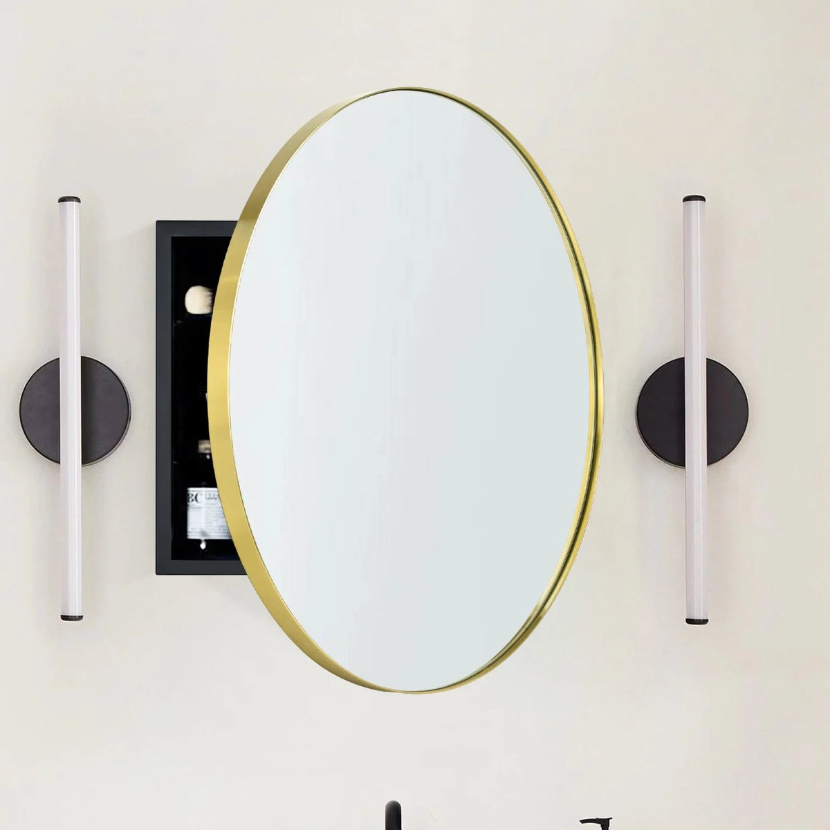 TEHOME Myriel Surface Mount Framed Round Medicine Cabinet with Mirror 24" x 24" - Black