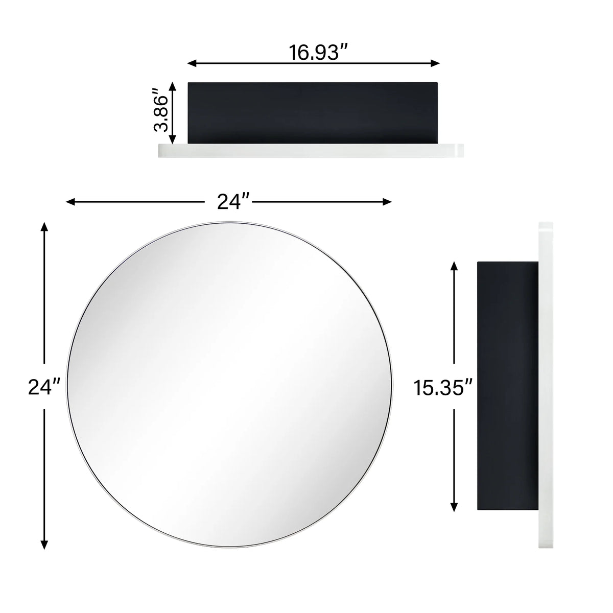 TEHOME Myriel Surface Mount Framed Round Medicine Cabinet with Mirror 24" x 24" - Black