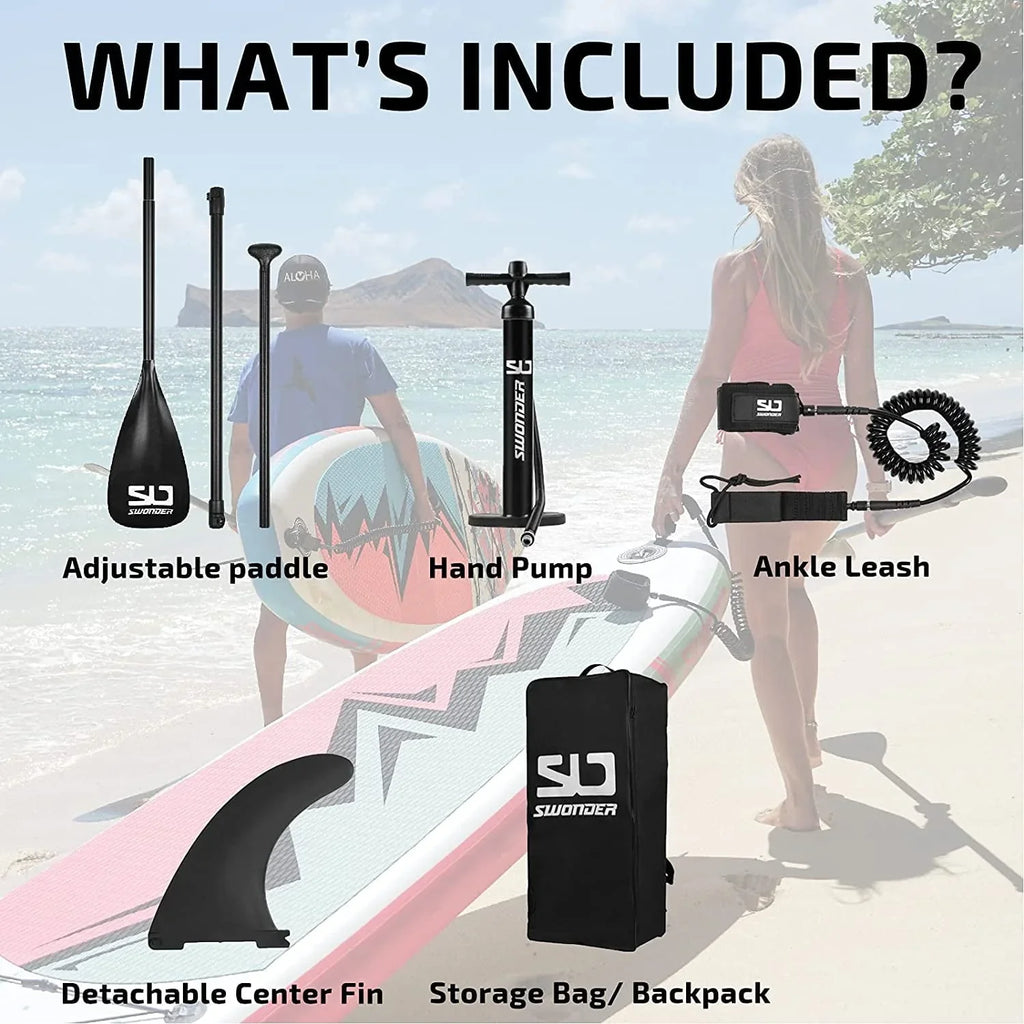 Swonder Inflatable Stand Up Paddle Board 10'x32”x6'' with Premium SUP Accessories - Backpack, Paddle, Pump and Leash