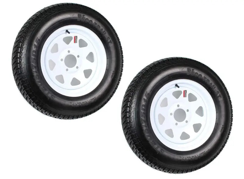 2-Pack ST205/75D15 Trailer Tires on White-Spoke Rims – LRC Rated, 5-Hole Mounting, 205/75-15 Size