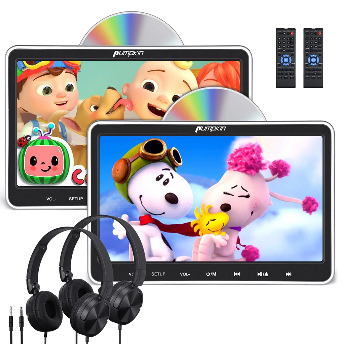 Pumpkin 10.1�?Dual Headrest DVD Players for Car with Headphones, 2 Mount Brackets HDMI Input Region Free Last Memory