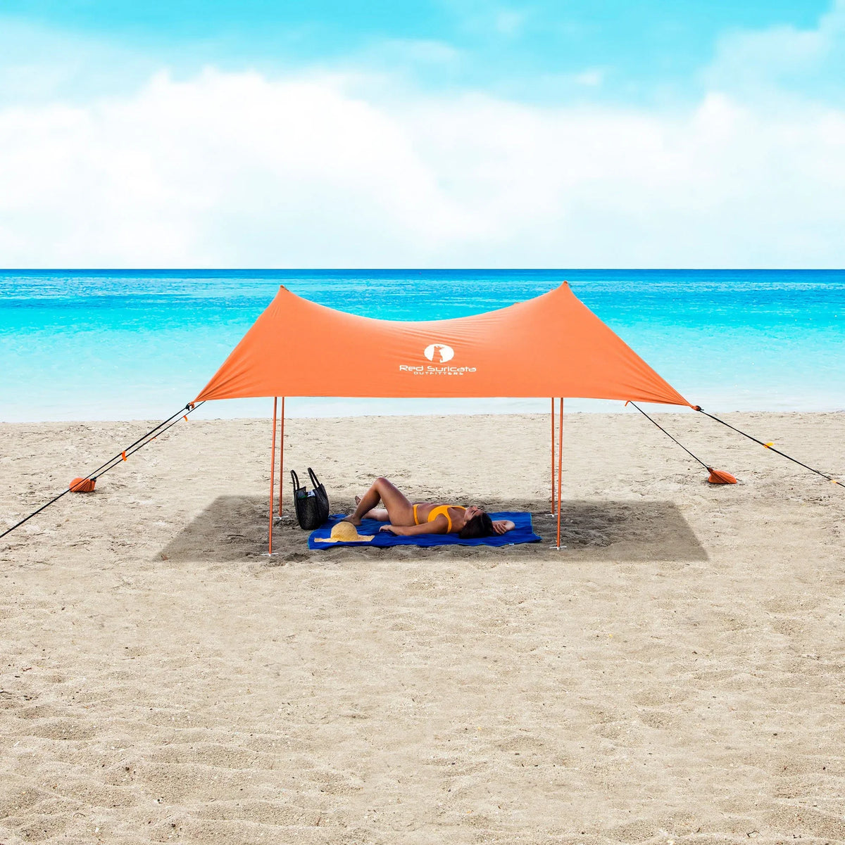 Orange Family Beach Sun Shade Canopy Tent with sand anchors