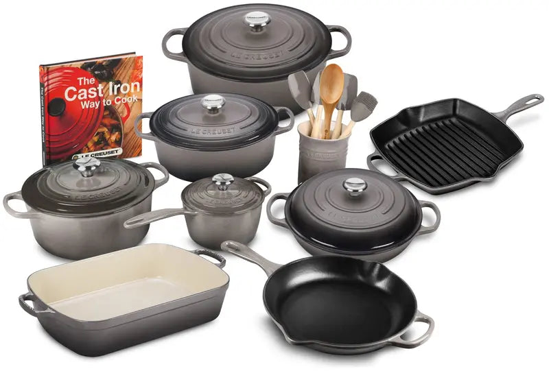 20-Piece Cast Iron Cookware Set with 10.25-Inch Skillet and Lidded Saucepan