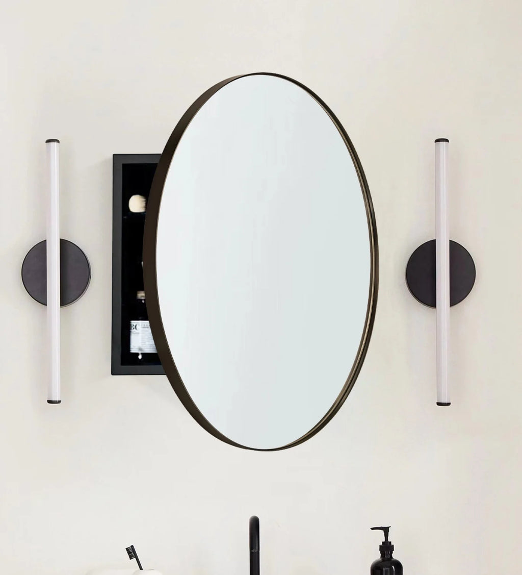 TEHOME Myriel Surface Mount Framed Round Medicine Cabinet with Mirror 24" x 24" - Black