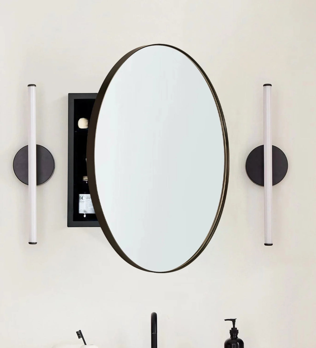 TEHOME Myriel Surface Mount Framed Round Medicine Cabinet with Mirror 24" x 24" - Black