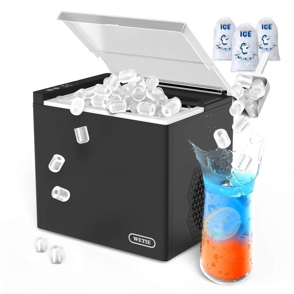 WETIE Countertop Ice Maker, 9 Bullet Ice Cubes in 6 Mins, 2 Ice Sizes, 26 lbs/24H with Removable & Washable Ice Tray & Scoop, with Self-Cleaning Function for Home/Kitchen/Camping/Party