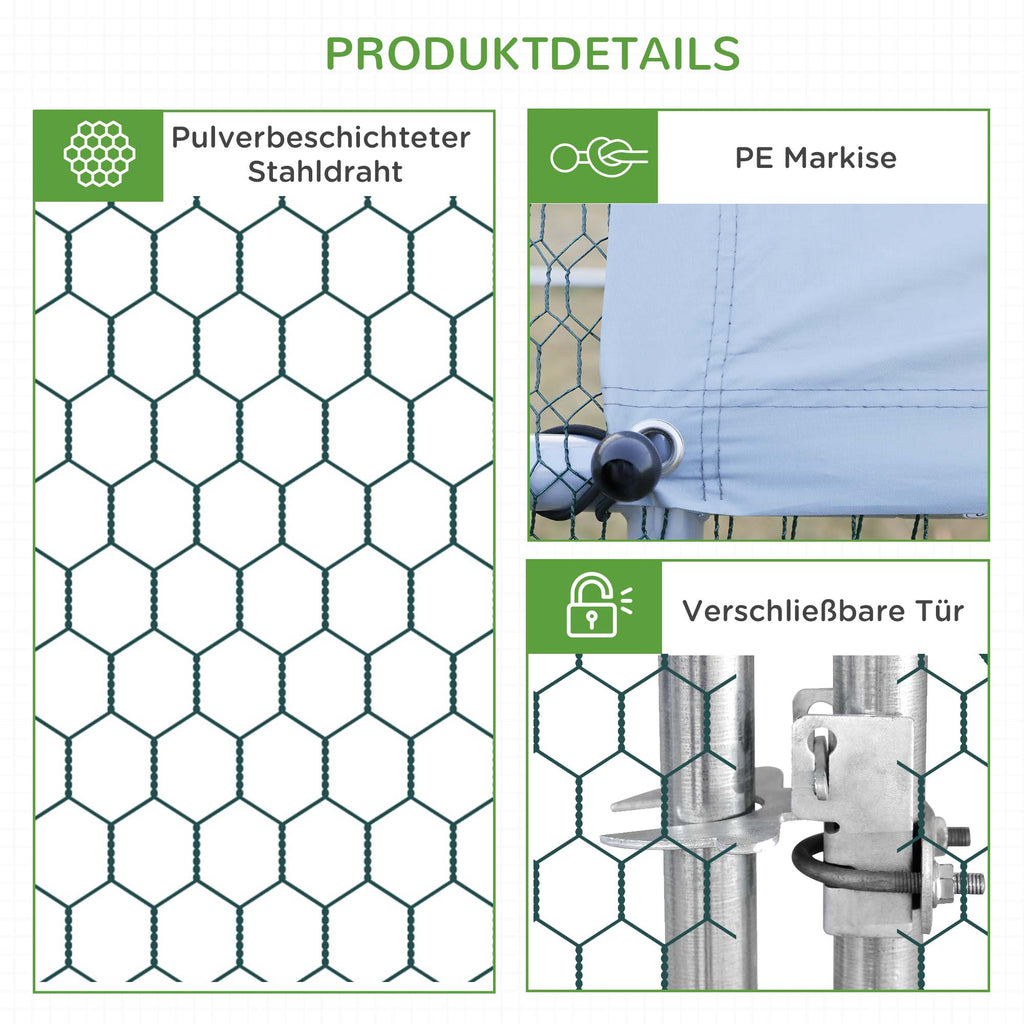 PawHut Hühnerstall, Freilaufgehege, Geflügelstall mit Schattendach, Freigehege für 4-6 Hühner, Enten Kaninchen, 3 x 2 x 2 m