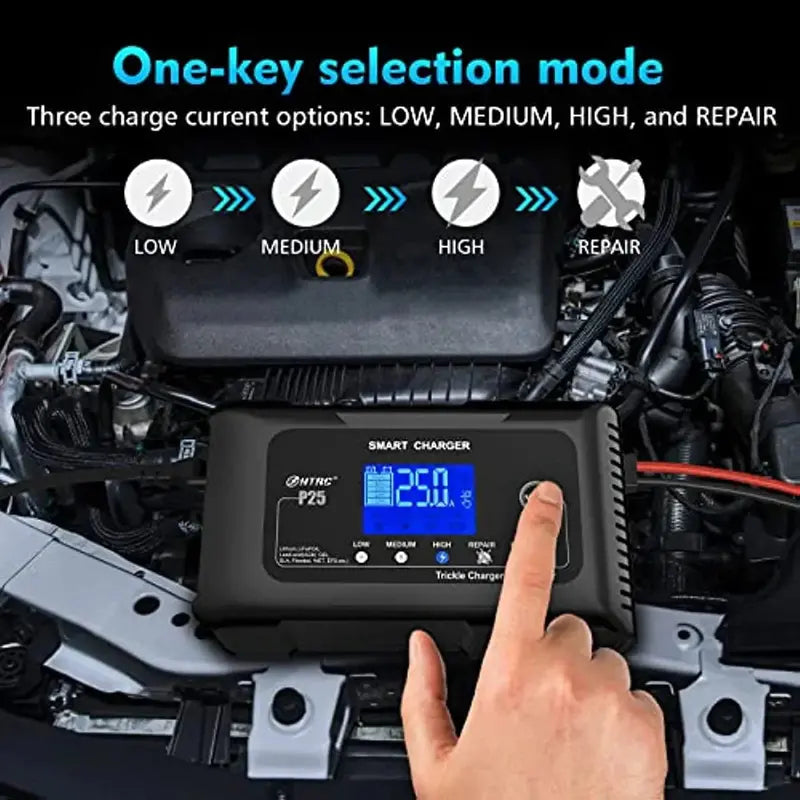 25A Smart Battery Charger – Dual-Voltage (12V/24V), Lithium & AGM Compatible, Trickle/Maintainer/Deep-Cycle Function