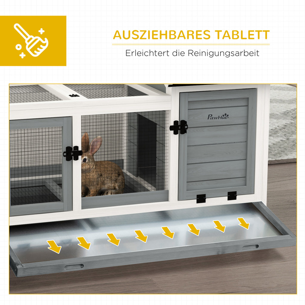 PawHut Kleintierstall für Zwergkaninchen, Meerschweinchen, mit Rädern, 108 x 58 x 73,5 cm, Grau