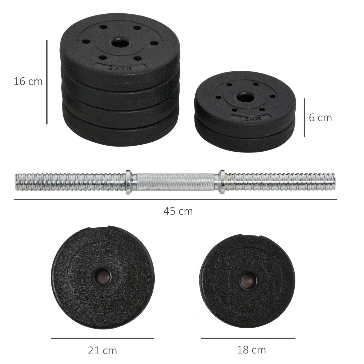 HOMCOM Kurzhantel Set 30KG Hantelset mit Hantelscheiben für Zuhause Büro Fitnessstudio Stahl Kunstleder Schwarz Krafttraining