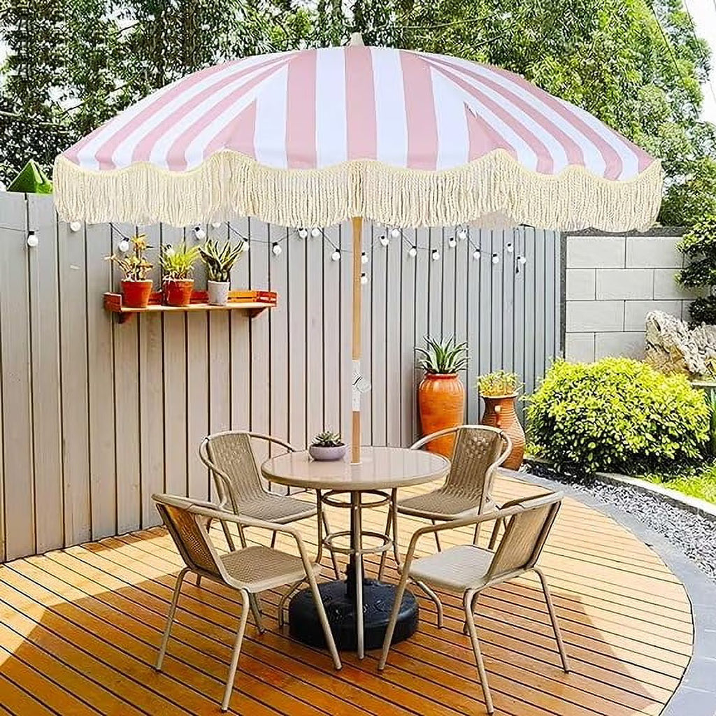 Pink and White Stripped Hexagon Patio Umbrella