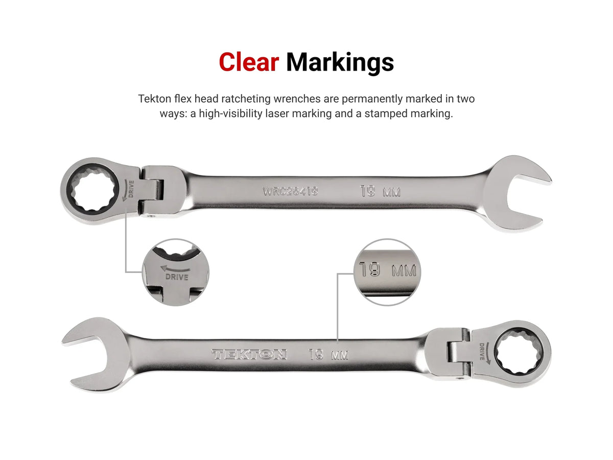 TEKTON Flex Head 12-Point Ratcheting Combination Wrench Set with Modular Wrench Organizer, 14-Piece (6-19 mm) | WRC95302