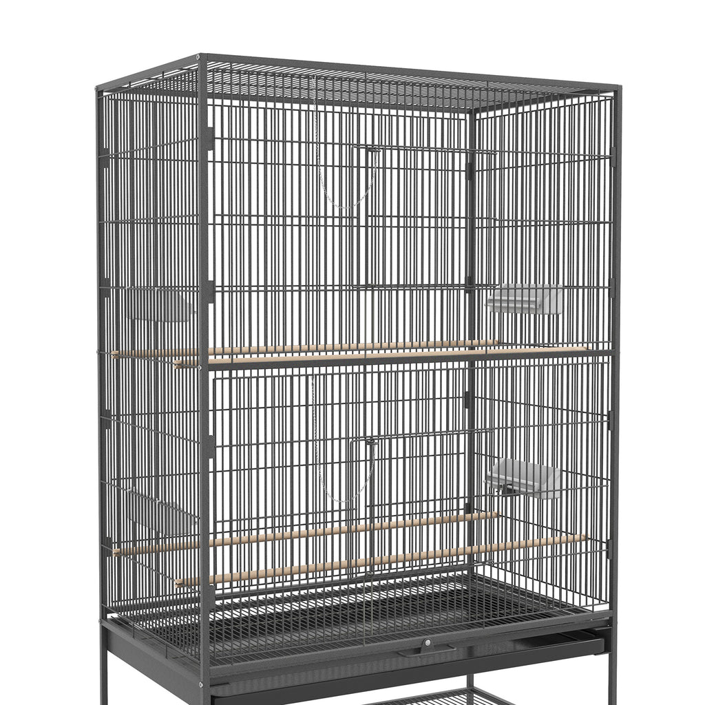 PawHut Vogelkäfig inklusive Sitzstangen, Vogelspielzeug, herausnehmbare Bodenwanne, 1 Ablage, Grau