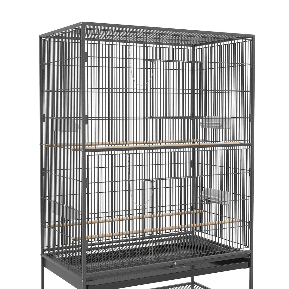 PawHut Vogelkäfig inklusive Sitzstangen, Vogelspielzeug, herausnehmbare Bodenwanne, 1 Ablage, Grau