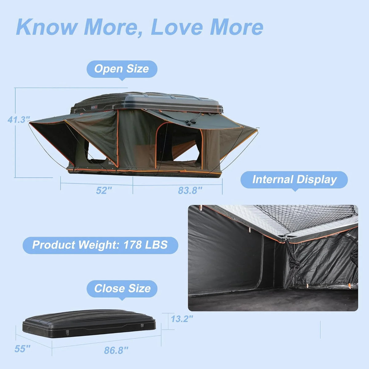 Naturnest Rooftop Tent Hard Shell, Roof Top Tent Hardshell Rooftop Tents for Van Jeep Suv Truck Car Tents for Camping Suv Tent for Car (Green)