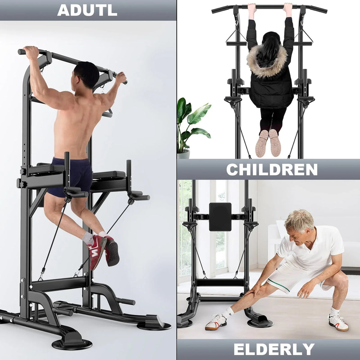 Tappio Multifunction Power Tower Dip Bar Station Pull Up Bar Stand for Home Gym, Adjustable Strength Training Fitness Equipment with Backrest,400lb Capacity