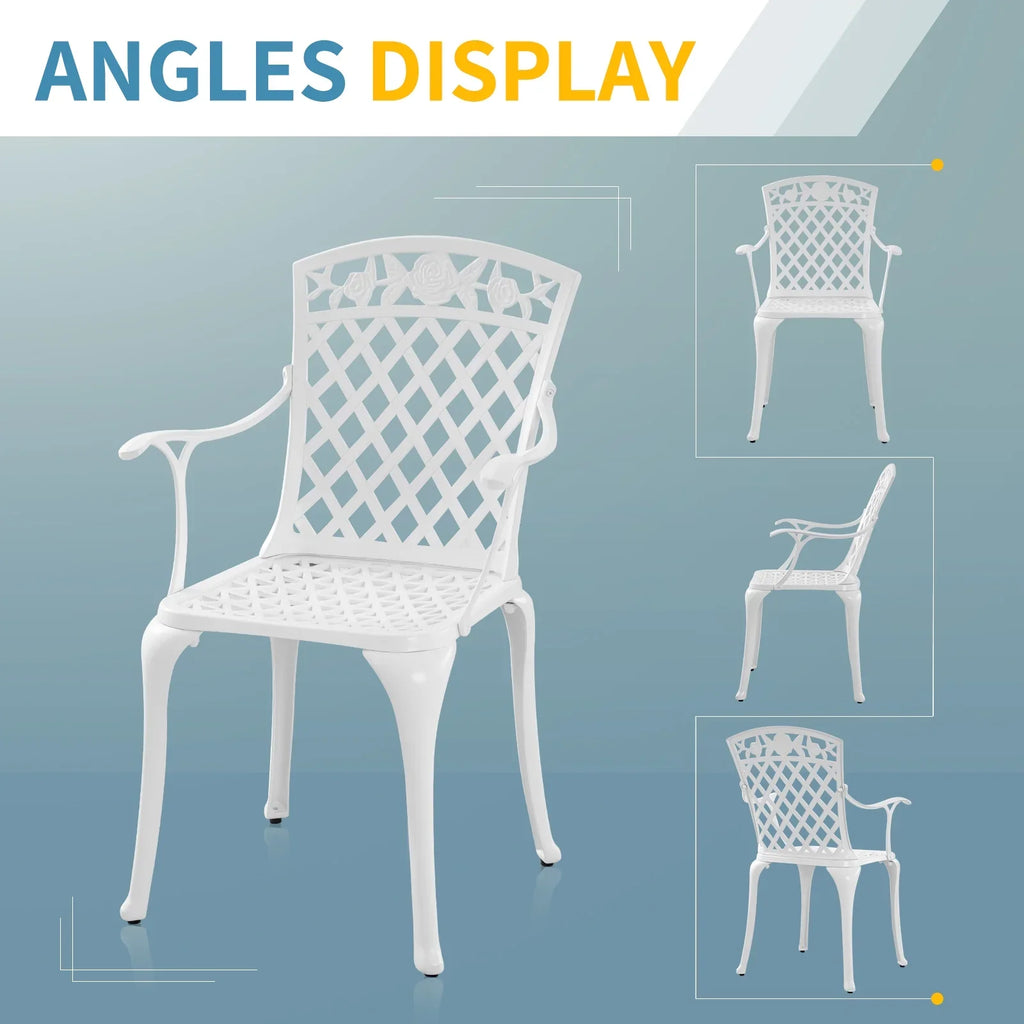 Withniture  Cast Aluminum Patio Furniture Outdoor Chairs Patio Bistro Chair Set of 2 with Armrest, Metal Chair for Garden, White