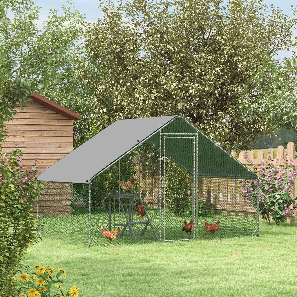 PawHut Hühnerstall, Freilaufgehege, Geflügelstall mit Schattendach, Freigehege für 4-6 Hühner, Enten Kaninchen, 3 x 2 x 2 m