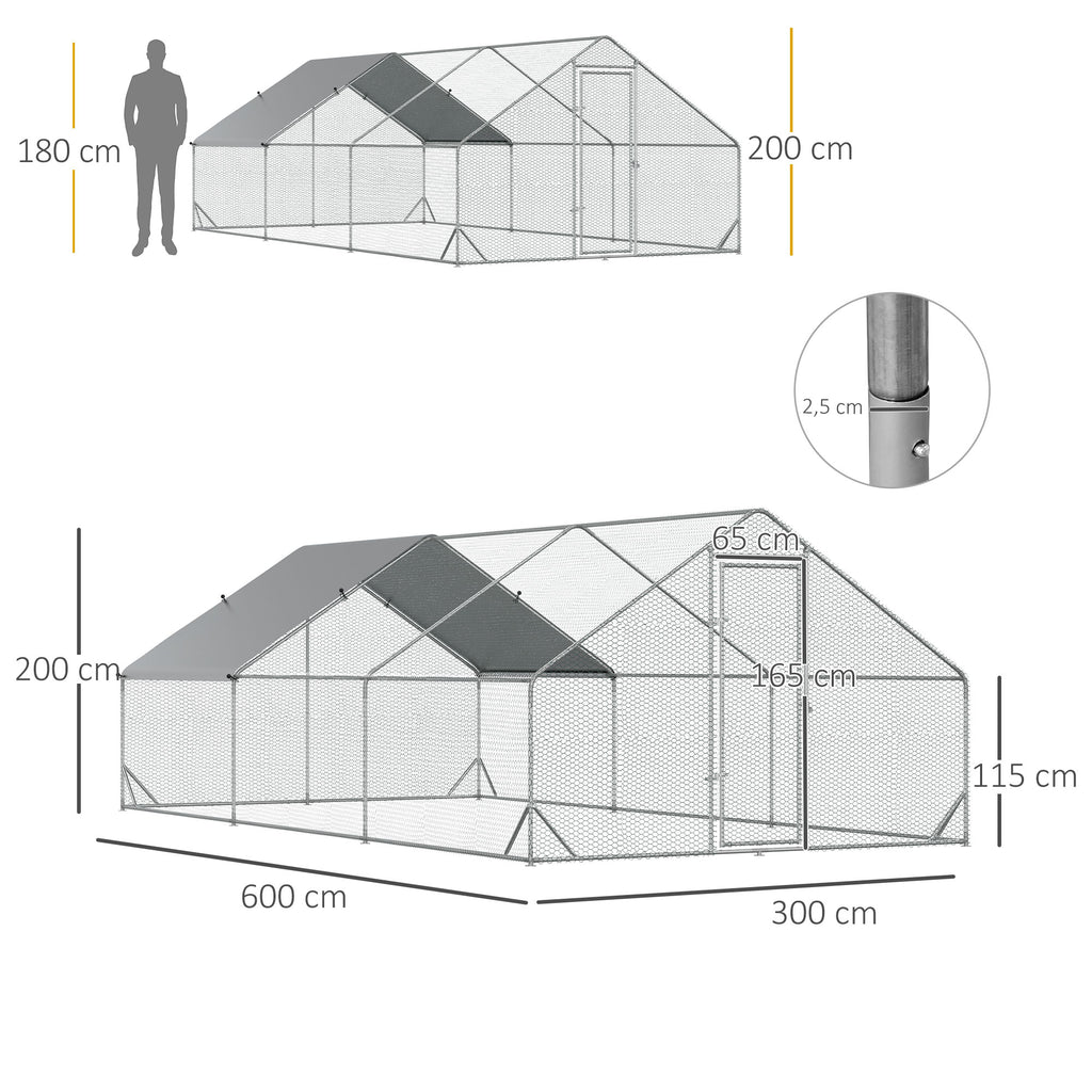 PawHut Hühnerstall, Freilaufgehege, Geflügelstall mit Schattendach, Freigehege für 4-6 Hühner, Enten Kaninchen, 3 x 2 x 2 m