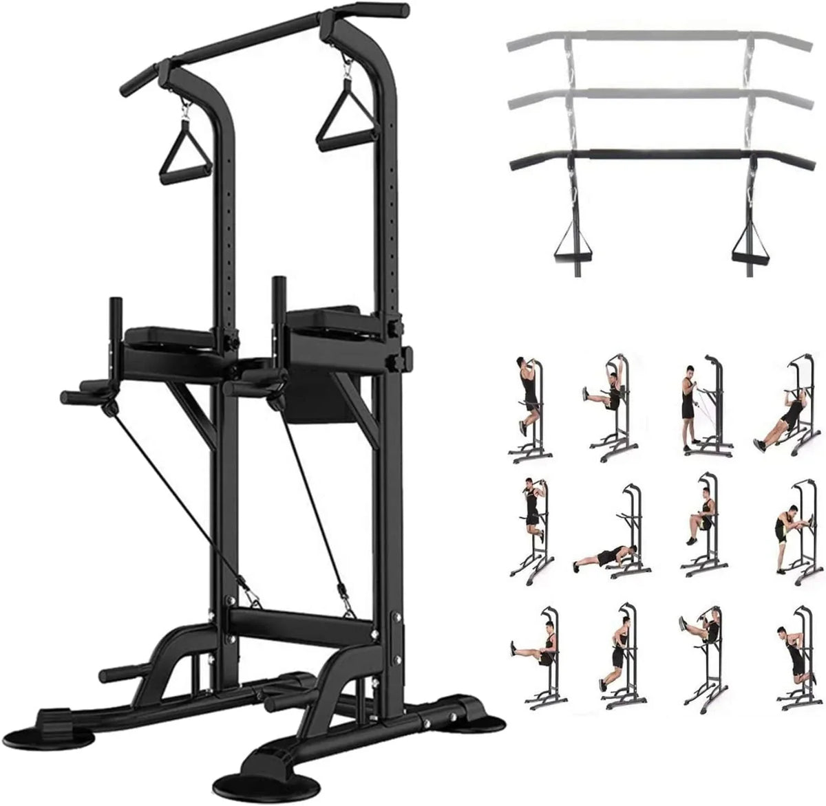 Tappio Multifunction Power Tower Dip Bar Station Pull Up Bar Stand for Home Gym, Adjustable Strength Training Fitness Equipment with Backrest,400lb Capacity