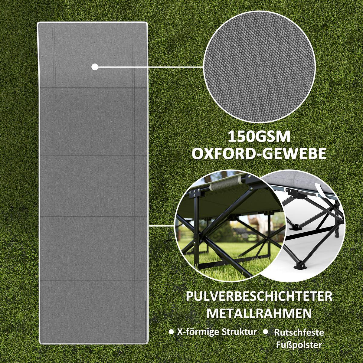 Outsunny Klappbares Campingbett, Feldbett mit Matratze, ergonomisch, Metallrahmen, Schwarz