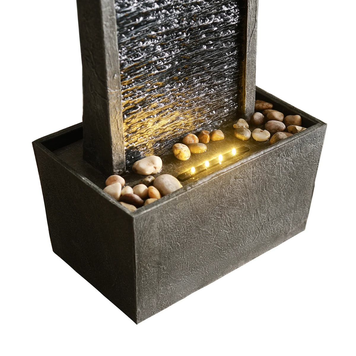 Teamson Home 38.5" Faux Slate Contemporary Outdoor LED Waterfall Fountain with Pebble Base, Red Rock