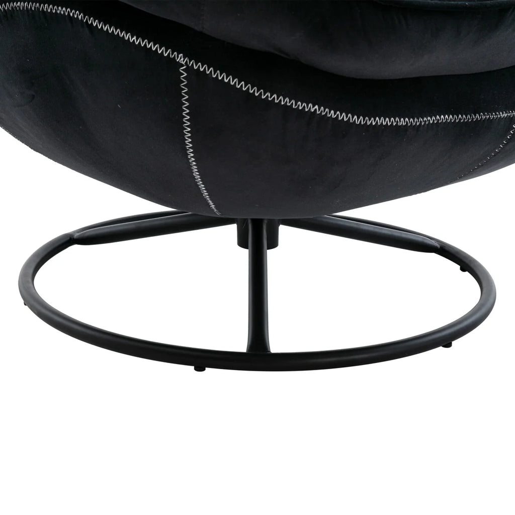 Velvet Swivel Accent Chair with Ottoman, Modern Chaise Lounge Chair with Metal Frame and Footstool, Comfy Armchair Reading Chair for Living Room Bedroom Office,Blue