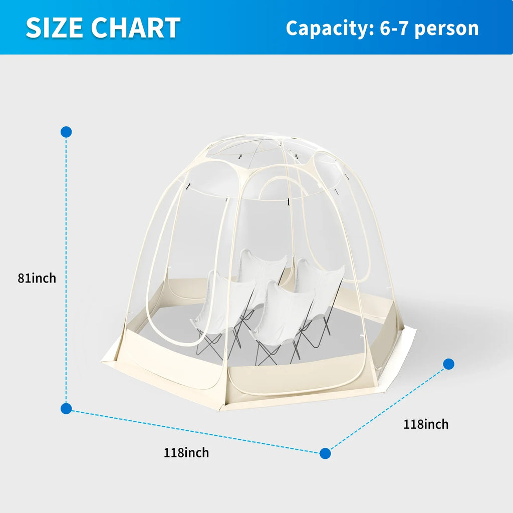 TABU Pop Up Bubble Tent, Sports Tent for 6-7 People, Portable Weatherproof Clear Tent, 10 x 10 ft