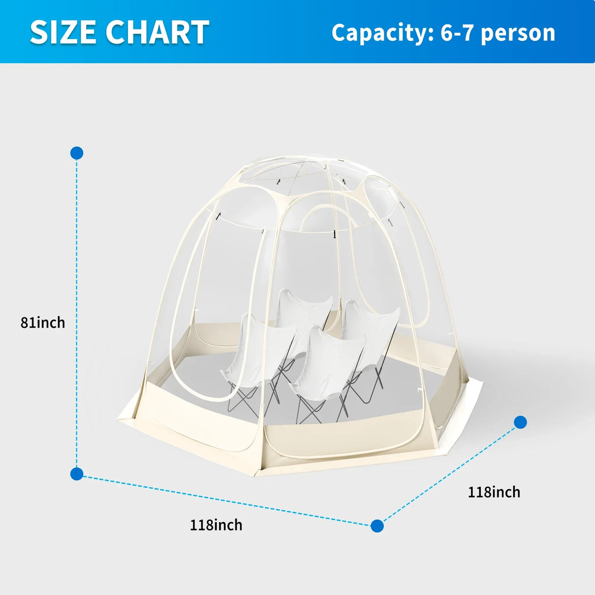 TABU Pop Up Bubble Tent, Sports Tent for 6-7 People, Portable Weatherproof Clear Tent, 10 x 10 ft
