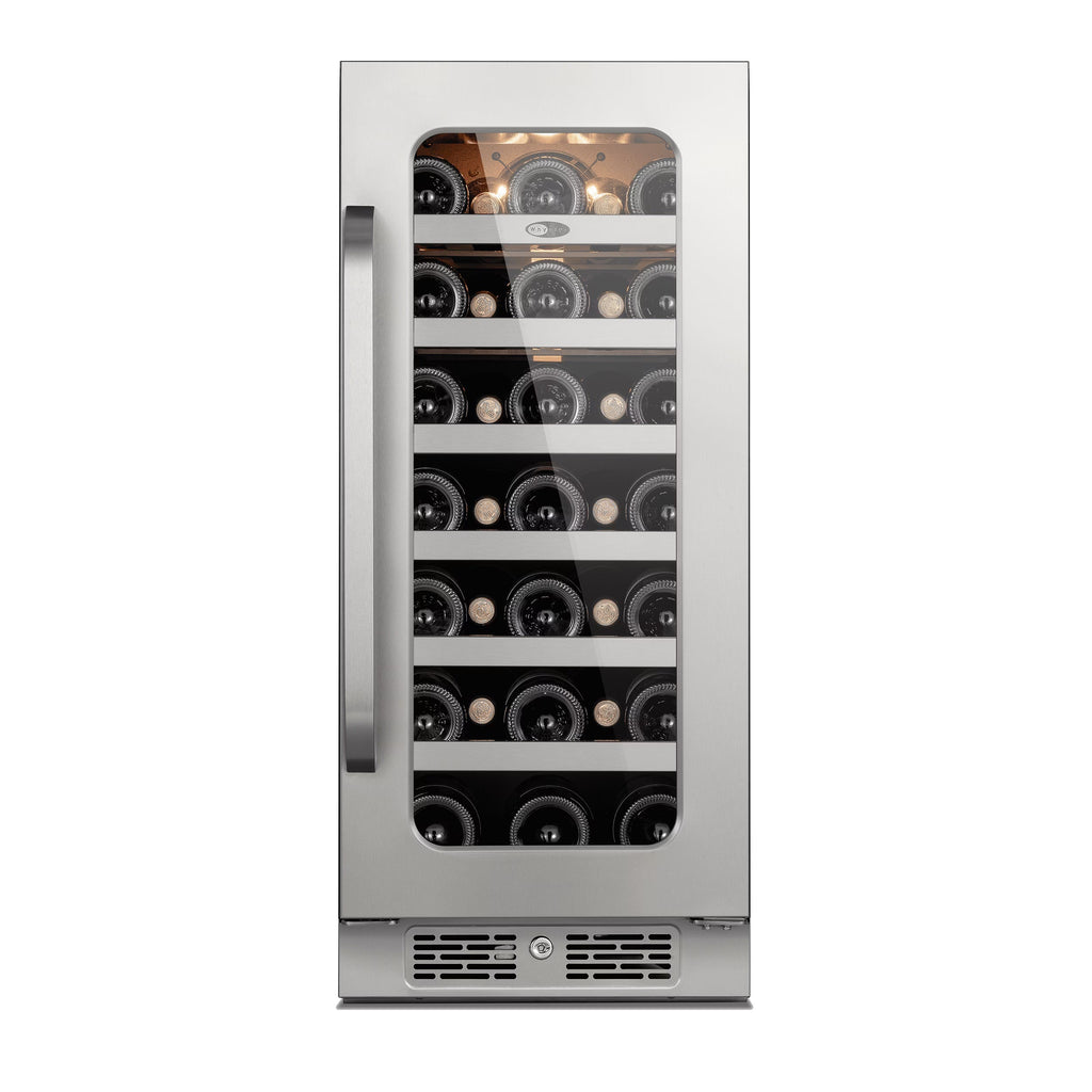 Whynter 15 Inch Wine Fridge Cooler - 33 Bottles Wine Fridge with Glass Door, Small Wine Refrigerator with 3 LED Light Built-in for Home Bar Kitchen