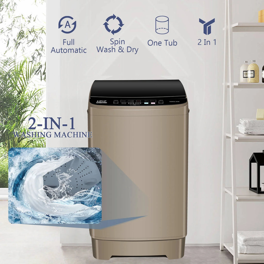 Krib B Full Automatic Washing Machine with Drain Pipe, 17.7 lb Portable Washers with 10 Programs & 8 Water Levels, Suitable for Apartment, Dorm, Grey