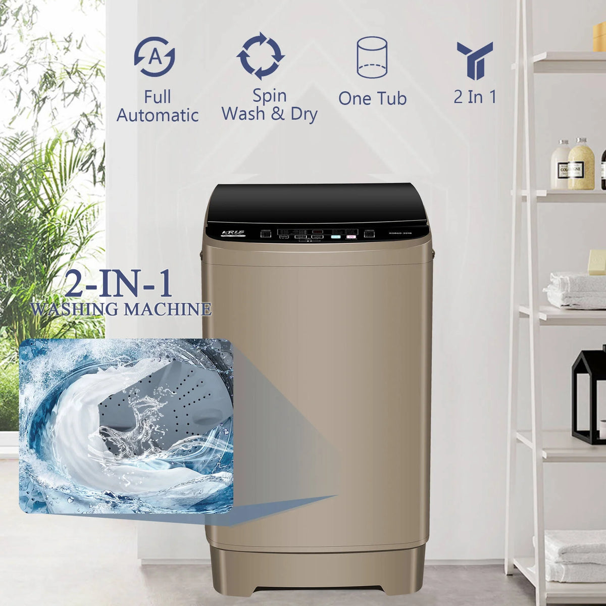 Krib B Full Automatic Washing Machine with Drain Pipe, 17.7 lb Portable Washers with 10 Programs & 8 Water Levels, Suitable for Apartment, Dorm, Grey