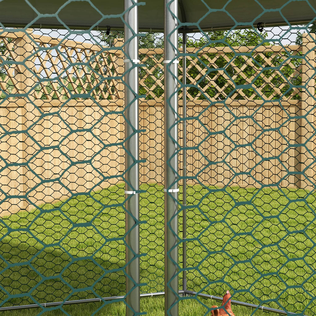 PawHut Hühnergehege mit schattenspendendem Dach, verzinktes Stahl, für 10-15 Tiere, Silber