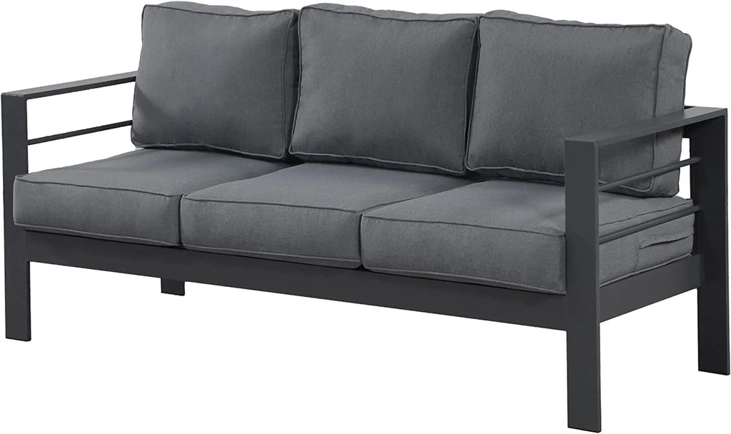 Superjoe Patio Furniture Aluminum Sofa All-Weather Outdoor 3 Seats Couch Gray Metal Chair with Dark Grey Cushions