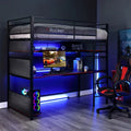 X Rocker Gaming Bunk Bed, Metal, Shelves, Twin, Black, Teen