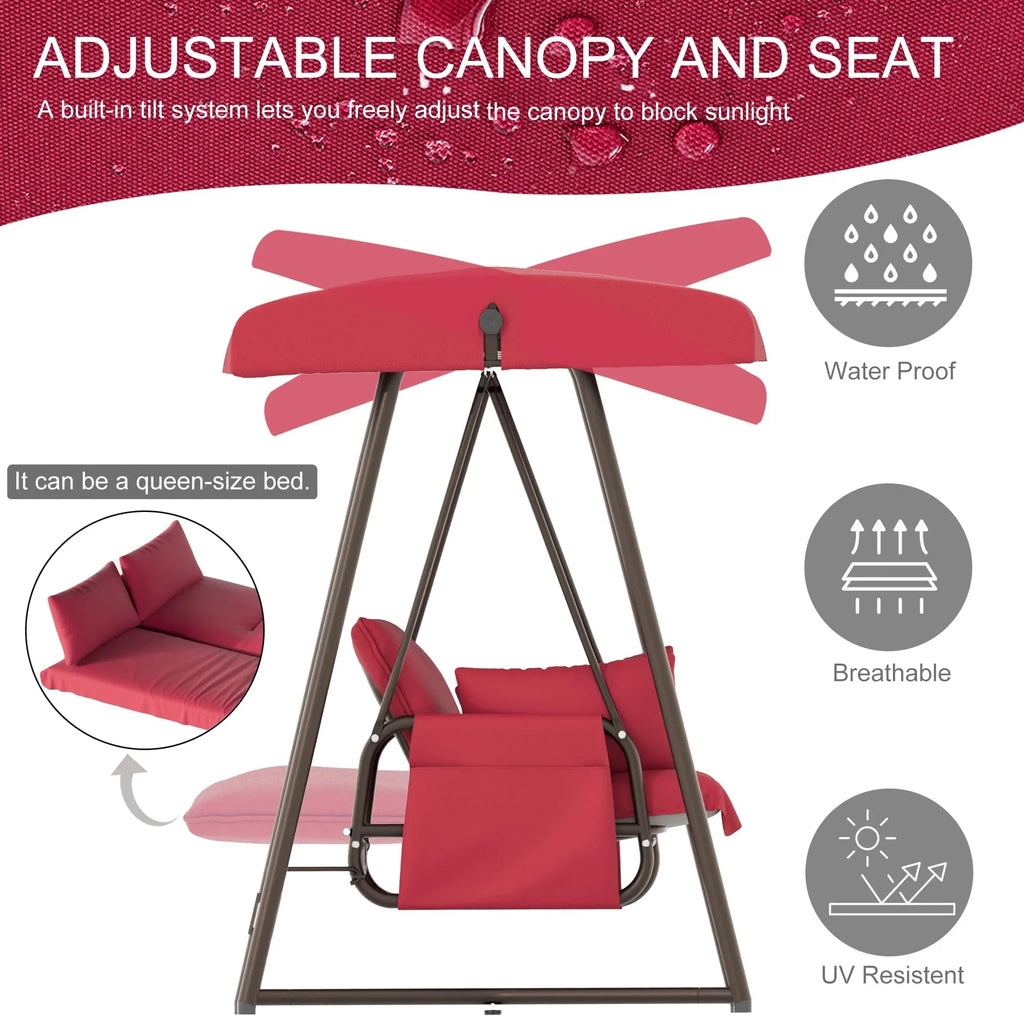 TQKVIPI Oversized 4 Person Outdoor Porch Swing with Adjustable Backrest Canopy,2-in-1 Swing Bed 800 lbs Capacity,Patio Swing with Removable Cushions for Yard Garden Poolside Balcony