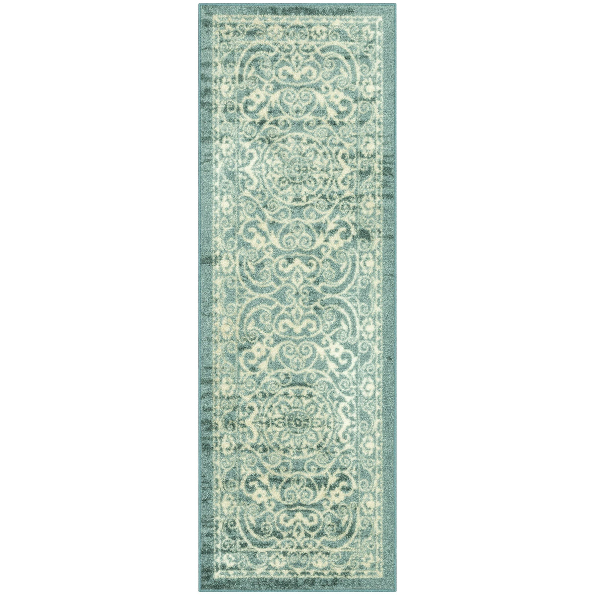 Maples Rugs India Medallion Spa Green Indoor Hallway Runner Rug, 1'8"x 5'