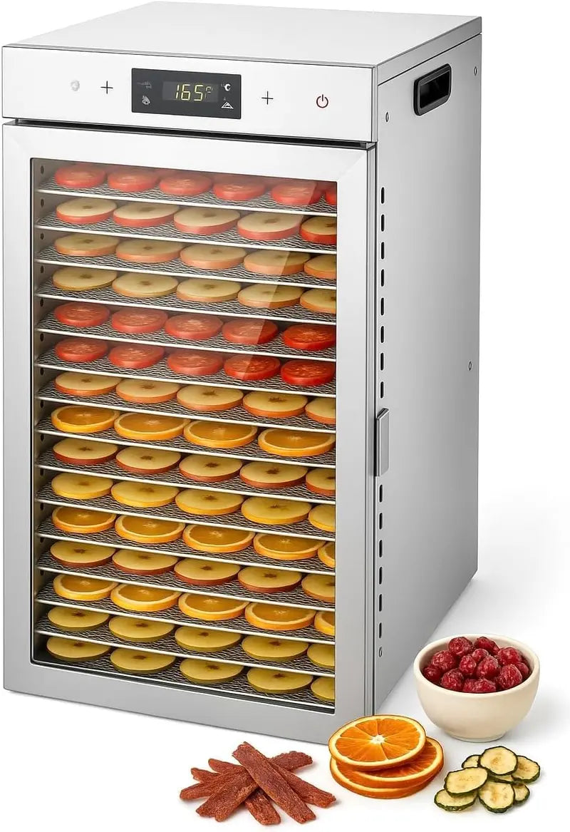 18-Tray Stainless Steel Food Dehydrator – Touchscreen Controls, Precise Temp & Timer Settings for Jerky, Herbs, Fruits & More