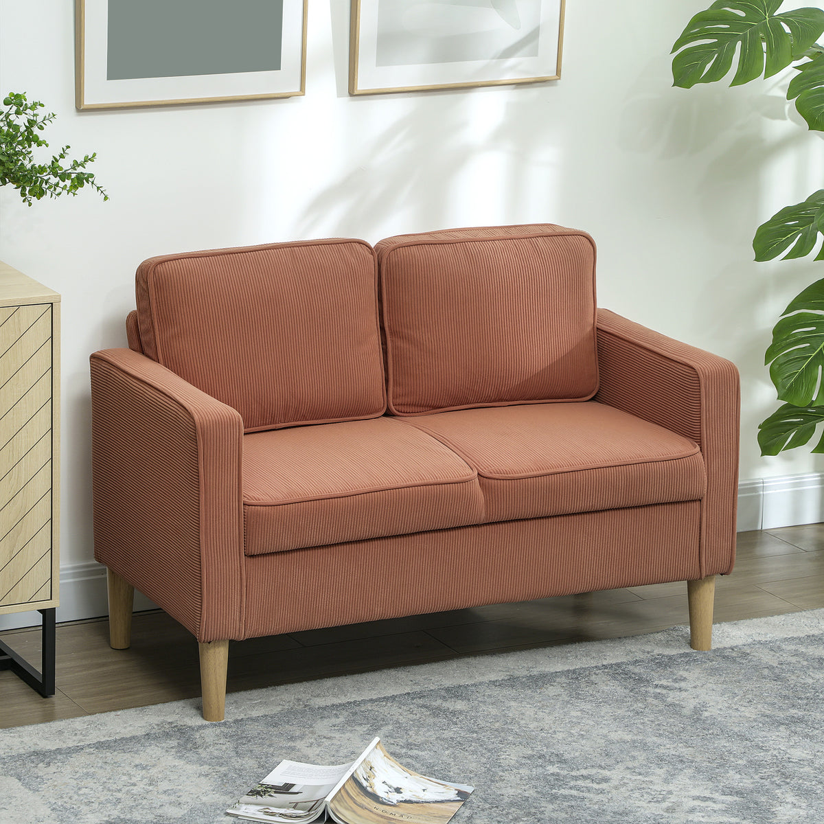 HOMCOM Zweisitzer-Sofa mit Stauraum und soliden Holzbeinen, für Wohnzimmer, Schlafzimmer, 117 x 63 x 79 cm, Orange